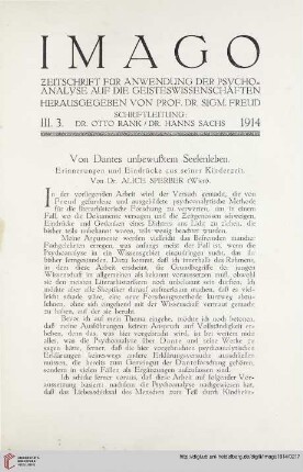 3: Von Dantes unbewußtem Seelenleben : Erinnerungen und Eindrücke aus seiner Kindheit