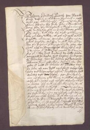 Johann Christoph Manz zediert die Forderung an Markgraf Ernst Friedrich von Baden-Durlach mit 4.000 fl., welche er im Jahr 1592 von dem Stättmeister zu Worms Johann Hilt geliehen hat, an den Juden Abraham zur Kanten in Worms und Aaron zum Kaltenbad in Mainz