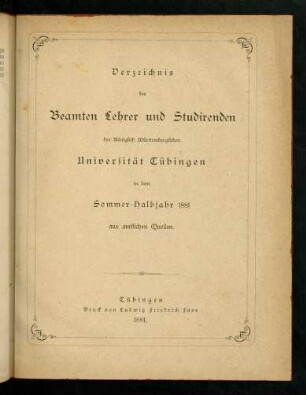 Verzeichnis der Studierenden der Universität Tübingen
