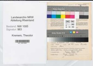 Entnazifizierung Theodor Kremers, geb. 10.11.1889 (Pfoertner)