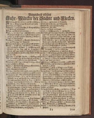 Verzeichniß etlicher Jahr-Märckte der Städte und Flecken.
