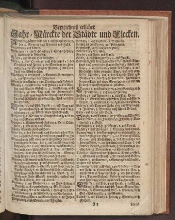 Verzeichniß etlicher Jahr-Märckte der Städte und Flecken.