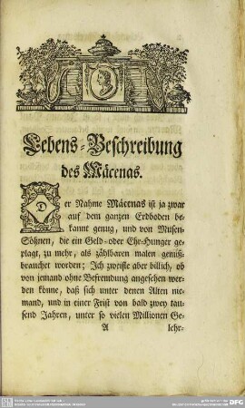 Lebens-Beschreibung des Mäcenas