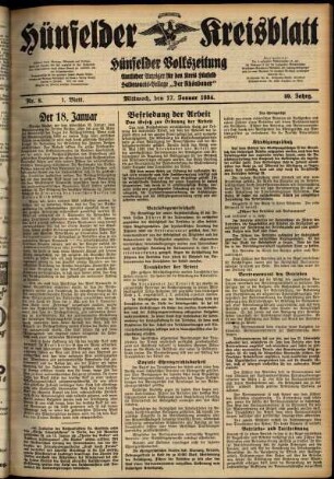 Erste Ausgabe vom Mittwoch, den 17. Januar 1934.