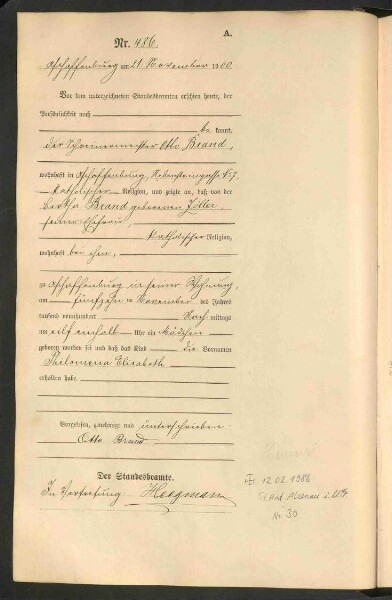 Standesamtsbuch der Stadt Aschaffenburg: Geburten 365/1900 - 184/1901