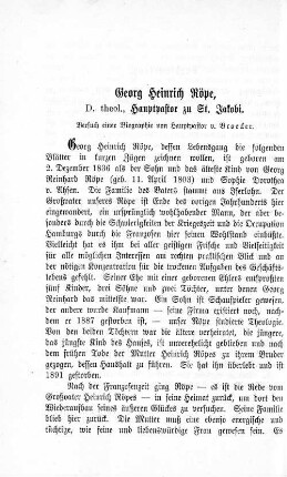 Georg Heinrich Röpe, D. theol., Hauptpastor zu St. Jakobi