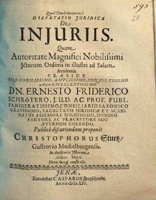 Disputatio Iuridica De Iniuriis