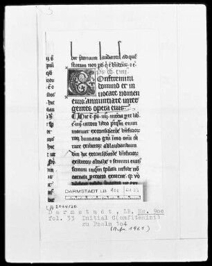 Psalmi cum commentariis Patris Alberti — Initiale C (onfitemini), Folio 33recto