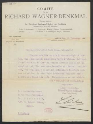 Brief an Ludwig Strecker <senior> und B. Schott's Söhne : 20.12.1902
