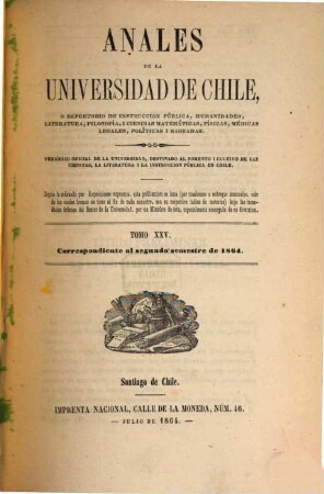 Anales de la Universidad de Chile : memorias científicas y literarias. 25. 1863