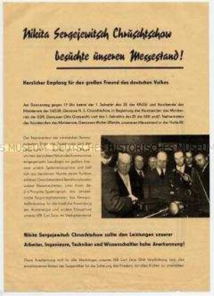 Nachrichtenblatt der SED-Betriebsparteiorganisation des VEB Carl Zeiss Jena zu Chruschtschows Besuch anlässlich der Leipziger Messe
