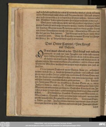 Das Dritte Capittel/ Von Kriegk und Unfriede.