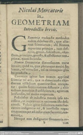 Nicolai Mercatoris in Geometriam Introductio brevis
