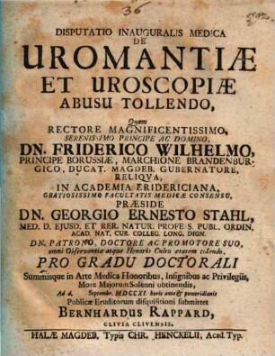 Disputatio Inauguralis Medica De Uromantiae Et Uroscopiae Abusu Tollendo