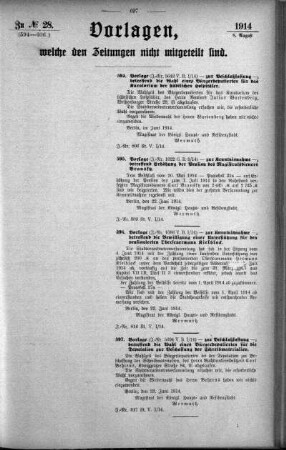 Anlage: zu No.28. (594-606.), Vorlagen, welche den Zeitungen nicht mitgeteilt sind