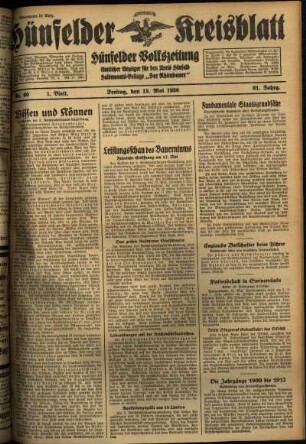 Erste Ausgabe vom Freitag, den 15. Mai 1936.