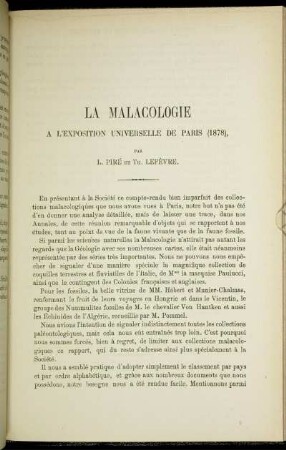La Malacologie à l'Exposition Universelle de Paris (1878)