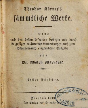 Sämmtliche Werke, 1/3
