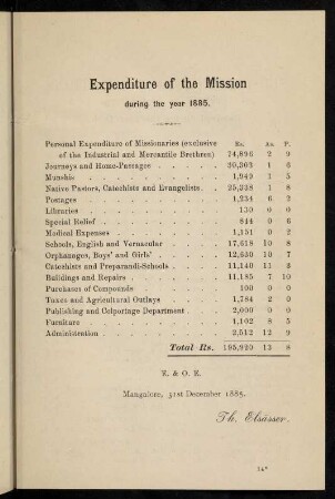 107, Expenditure of the mission