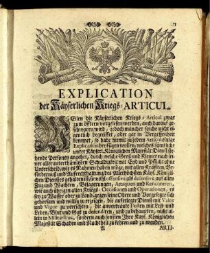 Explication der Käyserlichen Kriegs-Articul.