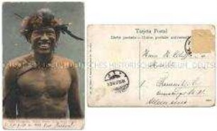 Chamacoco-Indianer in Paraguay mit Haarschmuck