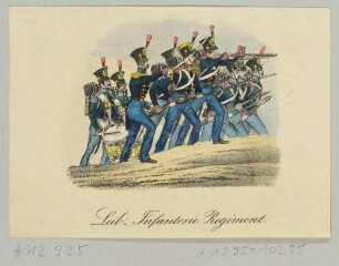 Das Leib-Infanterie-Regiment der Sächsischen Armee (?) beim Vormarsch, aus einem Bilderbogen