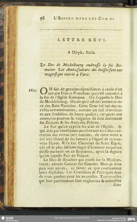 Lettre XXVI. A Useph, Bassa