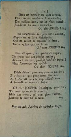 Romance Sur Feu Sa Majesté l'Empereur Joseph II, d'immortelle mémoire