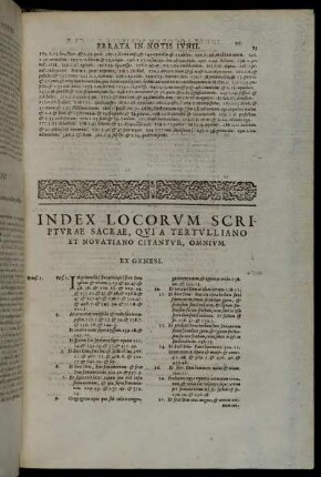 Index Locorum Scripturae Sacræ, Qui A Tertulliano Et Novatiano Citantur, Omnium.