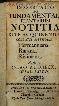 Dissertatio de fundamentali plantarum notitia rite acquirenda
