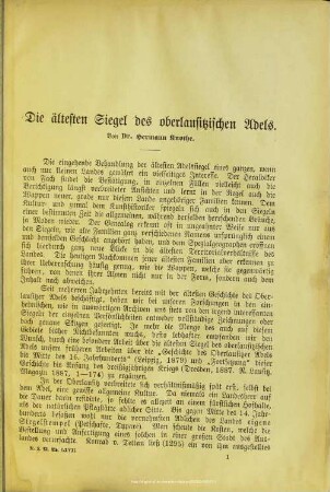Die ältesten Siegel des Oberlausitzischen Adels