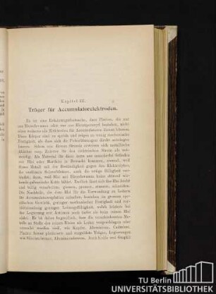 Kapitel III. Träger für Accumulatorelektroden.
