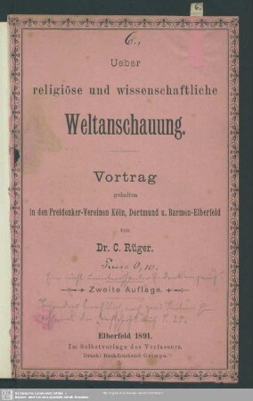 Ueber religiöse und wissenschaftliche Weltanschauung : Vortrag