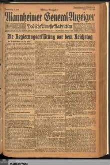 Mannheimer General-Anzeiger : badische neueste Nachrichten, Mittag-Ausgabe