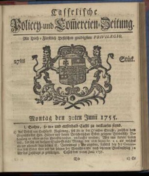 27tes Stueck, Montag den 30ten Junii 1755