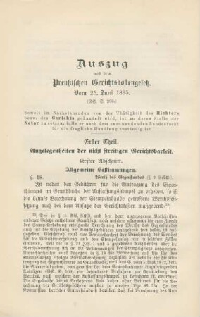 Auszug aus dem Preußischen Gerichtskostengesetz