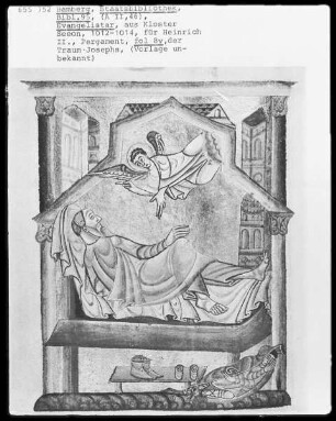 Evangelistar — Der Engel erscheint Josef im Traum, Folio 8verso
