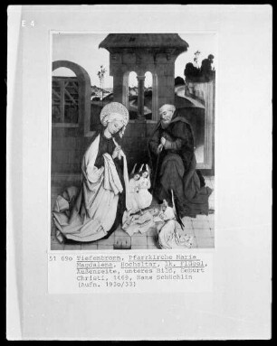 Hochaltar, linker Flügel, Außenseite, unteres Bild: Geburt Christi