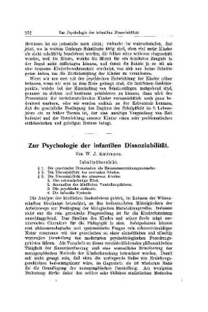 Zur Psychologie der infantilen Dissoziabilität