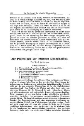 Zur Psychologie der infantilen Dissoziabilität