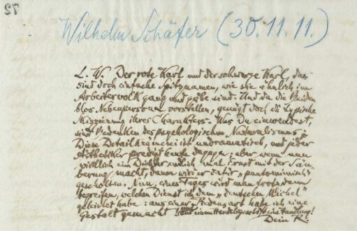 Brief an Wilhelm Schäfer
