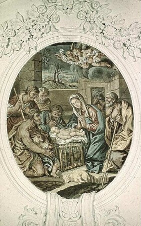 Deckenbild im Langhaus: Geburt Christi