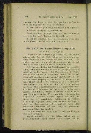 Das Relief auf Bromsilbergelatineplatten