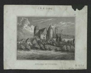 Ansicht vom Schloss zu Wurzen, Stahlstich, um 1840 : Schloss zu Wurzen. - [Stuttgart] : [Scheible] , [um 1840]. - 1 Kunstbl. : Stahlst. ; 10 x 7 cm
