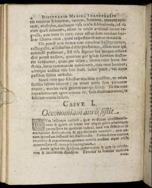 Caput I. Oeconomiam auris sistit. - Caput V. Tradit Therapiam affectuum aurium in genere.