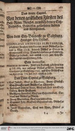 Das dritte Capitel: Von denen geistlichen Fürsten des Heil. Röm. Reichs, nemlcih denen Ertz-Bischöffen, Bischöffen, gefürsteten Aebten und Abtißinnen