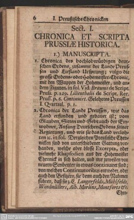 Sect. I. Chronica Et Scripta Prussiae Historica