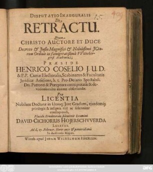 Disputatio Inauguralis De Retractu