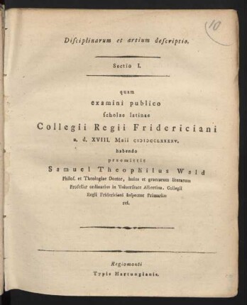 Disciplinarum et artium descriptio : sectio I.