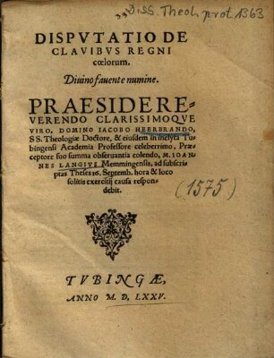 Dispvtatio De Clavibvs Regni coelorum